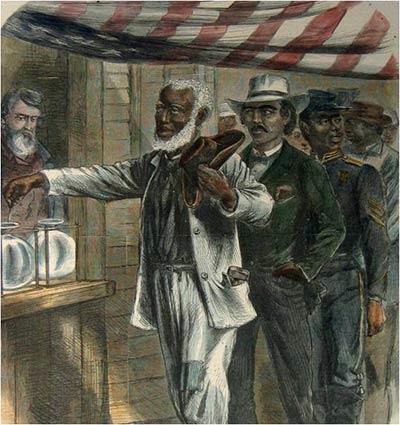 15 th Amendment ratified in 1870 stated that the right to vote can not be denied on account of race, color, or previous condition of