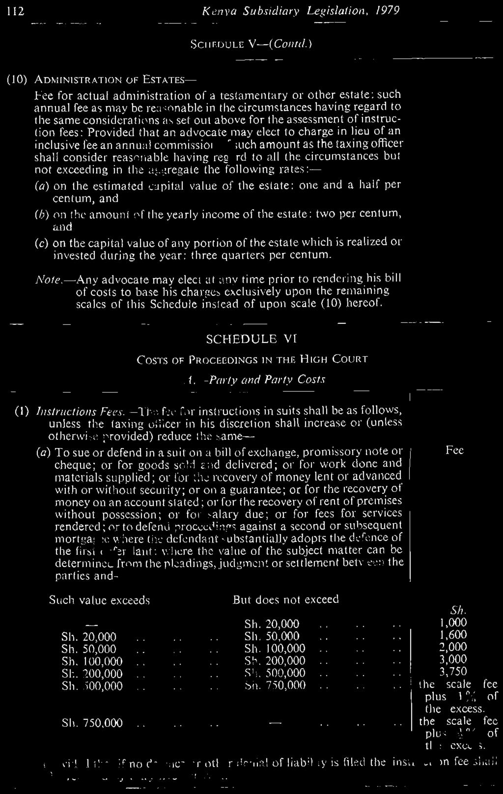 112 Kenya Subsidiary Legislation, 1979 SCHEDULE V (Contd.
