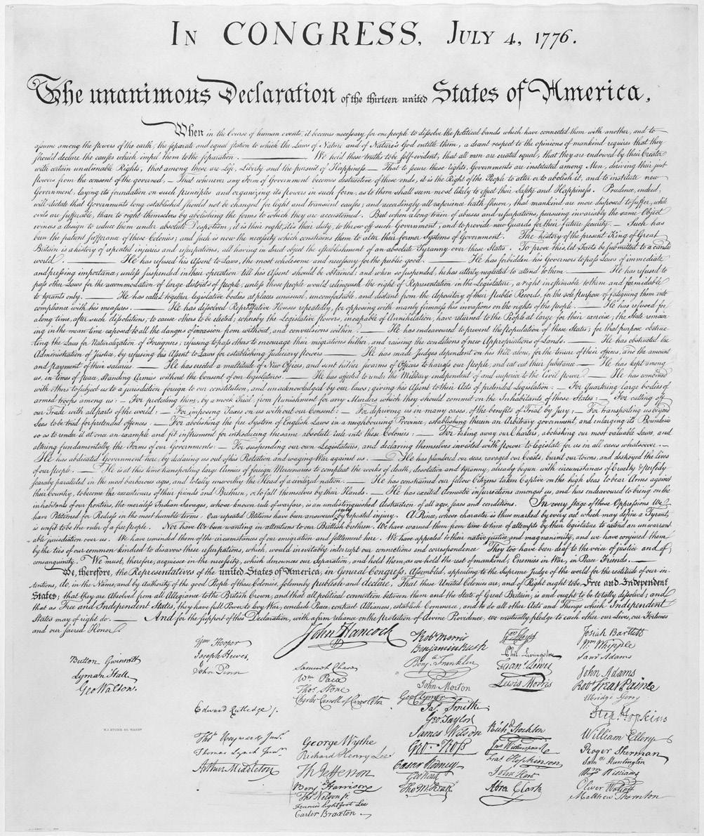 The Declaration of Independence In ConGRess, July 4, 1776.