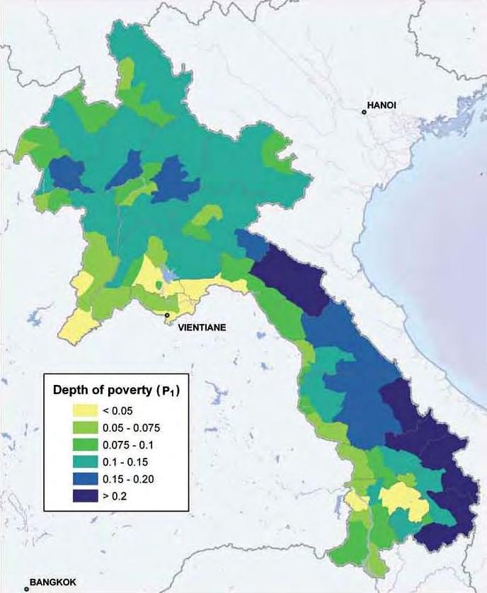 貧困ギャップ比率 ( 貧困の深度 )%( 郡別 )2002/03 年 Poverty Gap Ratio (Poverty Depth) (%) by District (2002/03) Source: Swiss National Centre of Competence in Research North-South and