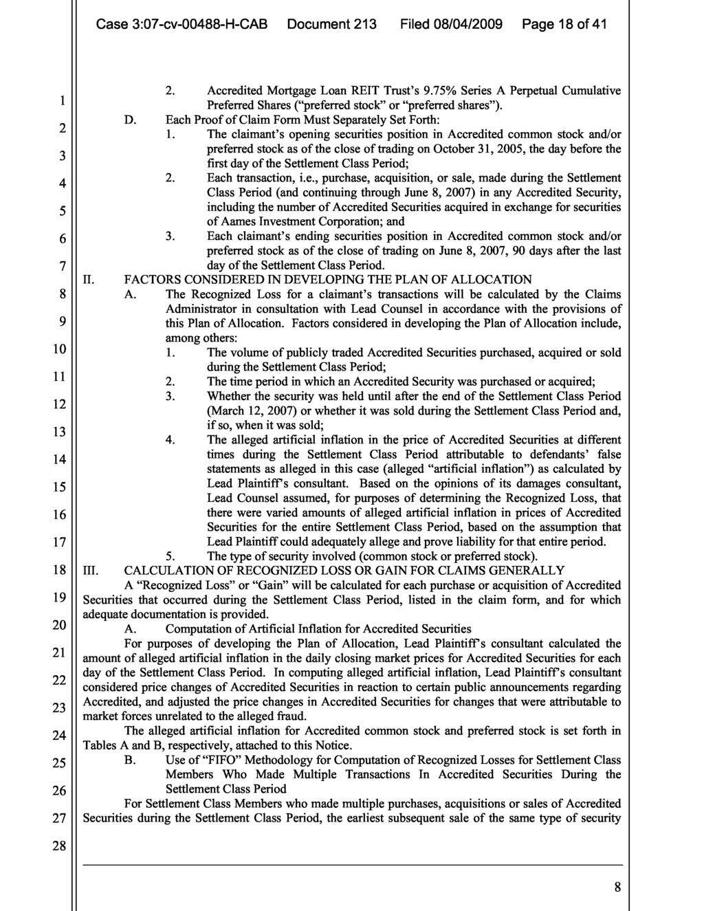 Case 3:07-cv-0088-H-CAB Document 213 Filed 08/0/2009 Page 18 of 1 2. Accredited Mortgage Loan REIT Trust s 9.