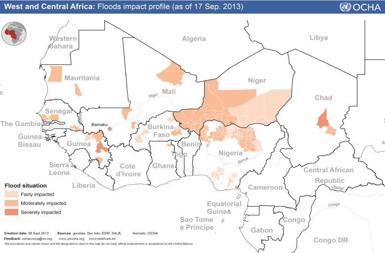 Heavy Rains/Floods Damaging floods have occurred in nine countries across West and Central Africa, which has caused floods to farmlands, crop destruction, loss of livestock, and disruption to