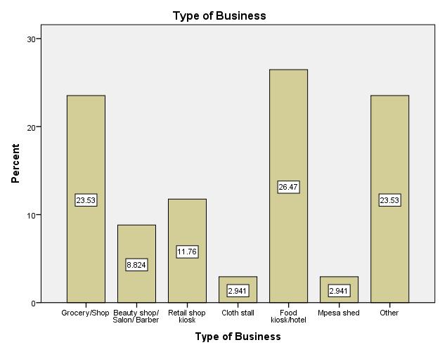 Figure 5-3 Type of common business in the Settlements Average daily income: Majority of the respondents whose structures are likely to be affected recorded making daily incomes from a minimum of Kshs