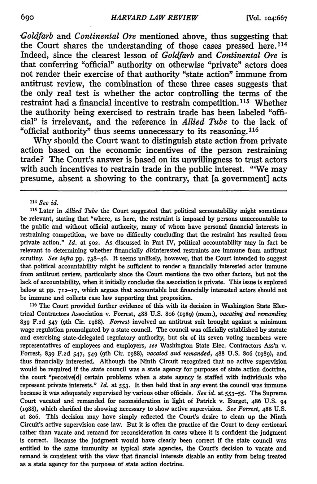 6go HARVARD LAW REVIEW -Goldfarb and Continental Ore mentioned above, thus suggesting that the Court shares the understanding of those cases pressed here.