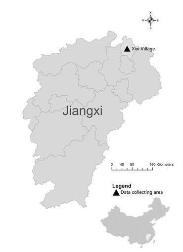 Figure 3.4. Map of the study area: Jiangxi Province and data collecting area 3.2.
