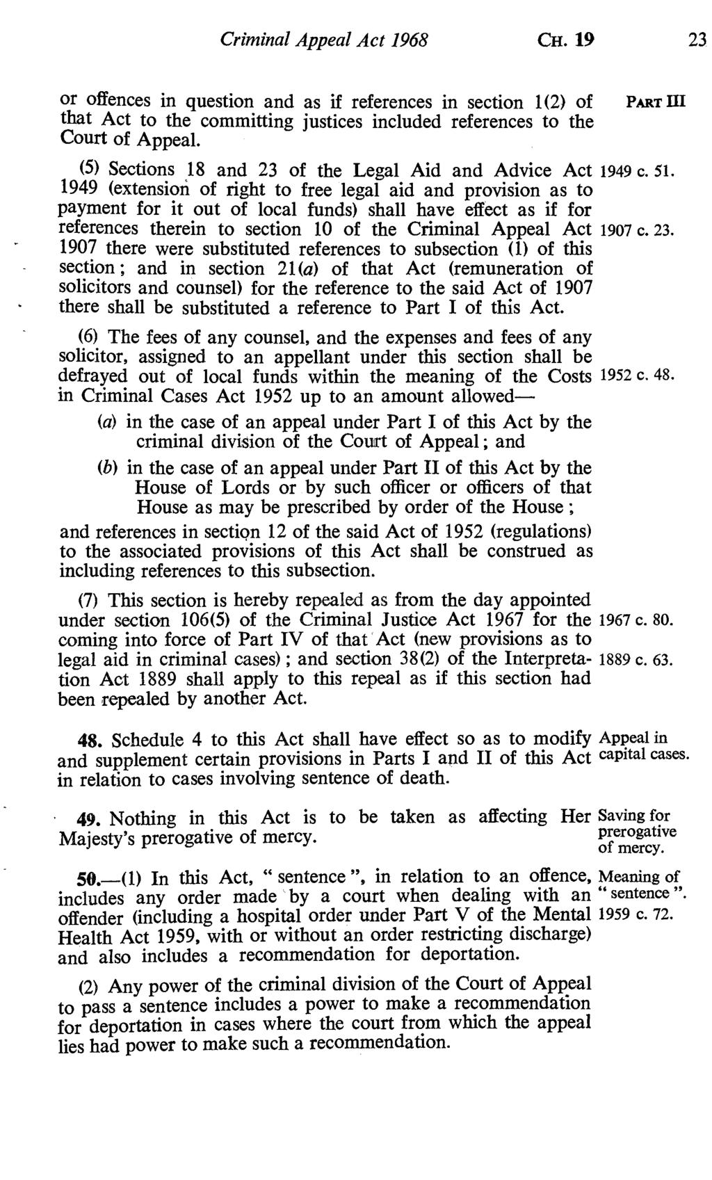 Criminal Appeal Act 1968 CH. 19 23 or offences in question and as if references in section 1(2) of that Act to the committing justices included references to the Court of Appeal.