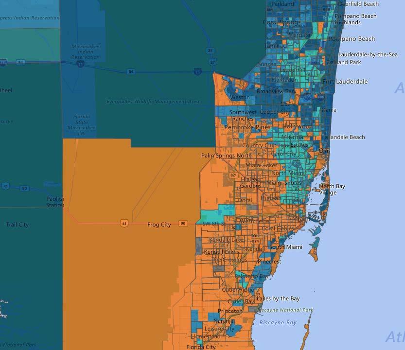 Miami Shores and Miramar. The variation in dominant race or ethnicity is illustrated by Block Group for the Miami- Ft.