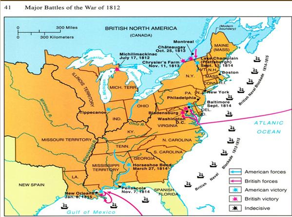 S. was unprepared for war An army of 7,000 men Militia with 50,000 to 100,000 poorly trained soldiers Two attempts to invade Canada were stopped by the British War at Sea British have 100s of ships