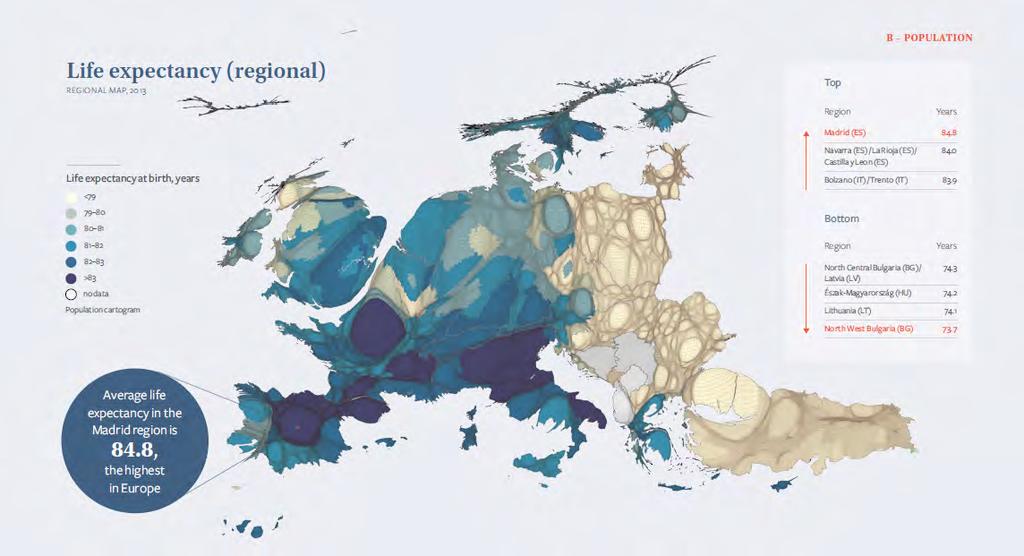 The next map is another extract from the book, this time showing the regional patterns in life expectancy across Europe.