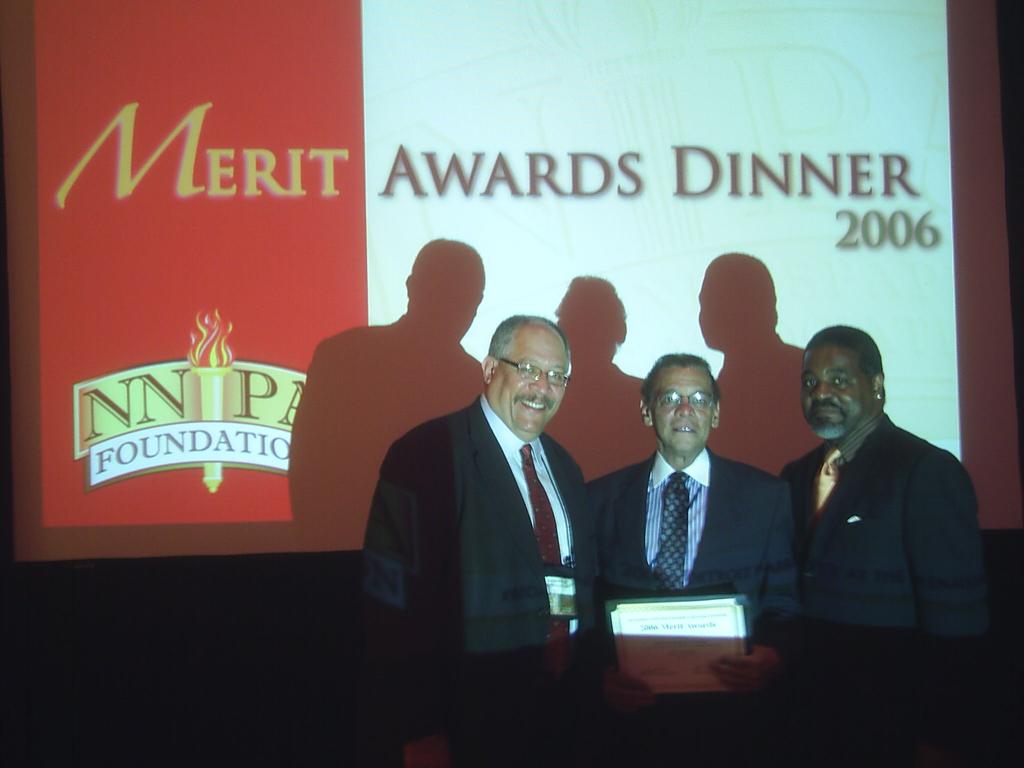 A TRIO OF WINNERS Senior staff members represent the New Pittsburgh Courier at the Merit Awards Dinner at the NNPA convention held last week in Detroit. The weekly garnered four first-place awards.