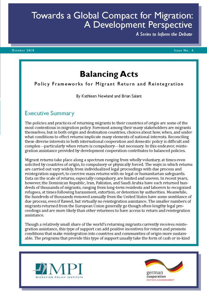 Related Work Balancing Acts: Policy Frameworks for Migrant Return and Reintegration By Kathleen Newland and Brian Salant http://bit.