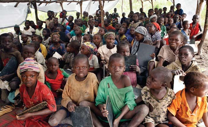 Children from the Central African Republic attend class in a bush school set up in June 2007. Photo courtesy of UNHCR/H. Caux/August 2007. mainstreaming the issue of IDPs into their ongoing work.