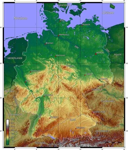 Topographical Map of Germany