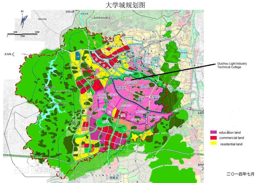 Figure 2 Huaxi University Town Planning Map 3. In 2010 and 2011, there were some local TVET schools and the Guizhou Tourism School in Qingzhen city; these were called Qingzhen TVET Zone.