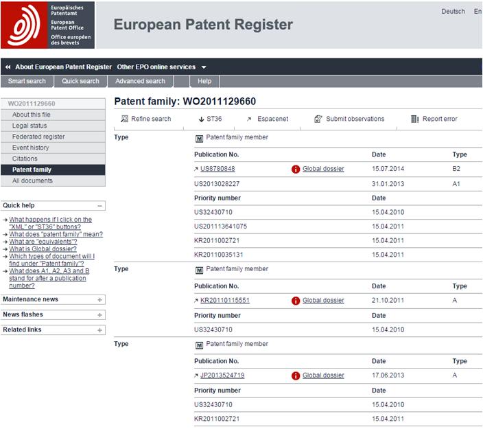 European Patent Register KIPO and JPO file wrappers since