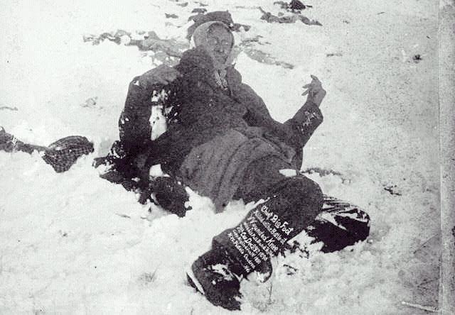Miniconjou Chief Big Foot lies dead in the snow.