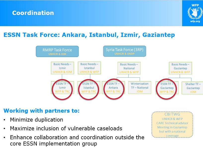 AUGUST 2018 Coordinating Multi-Purpose Cash: The Turkey Model Under the 3RP coordination structure there was an already established Cash Based Interventions Technical Working Group (CBI TWG) that