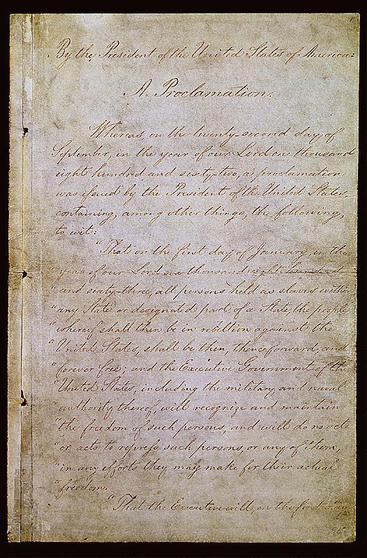 The Emancipation Proclamation -- Emancipation proclamation of 1 January, 1863.
