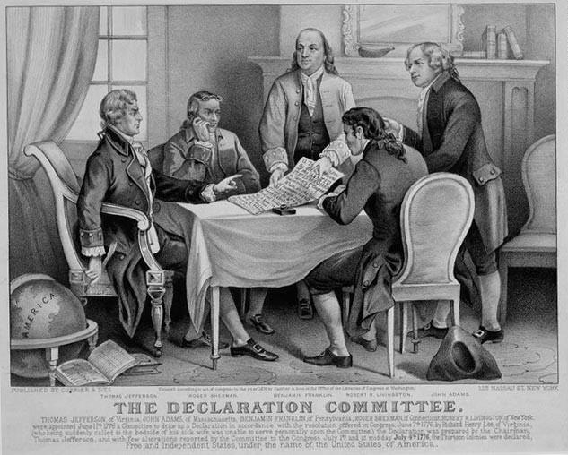 DOCUMENT 3 The Second Continental Congress appointed five men to draft a Declaration of Independence. They are pictured here: Benjamin Franklin, John Adams, Thomas Jefferson, Robert R.