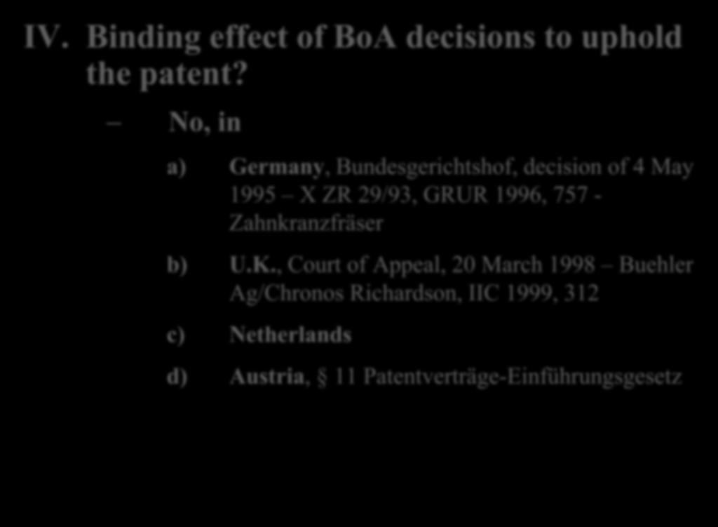 IV. Binding effect of BoA decisions to uphold the patent?