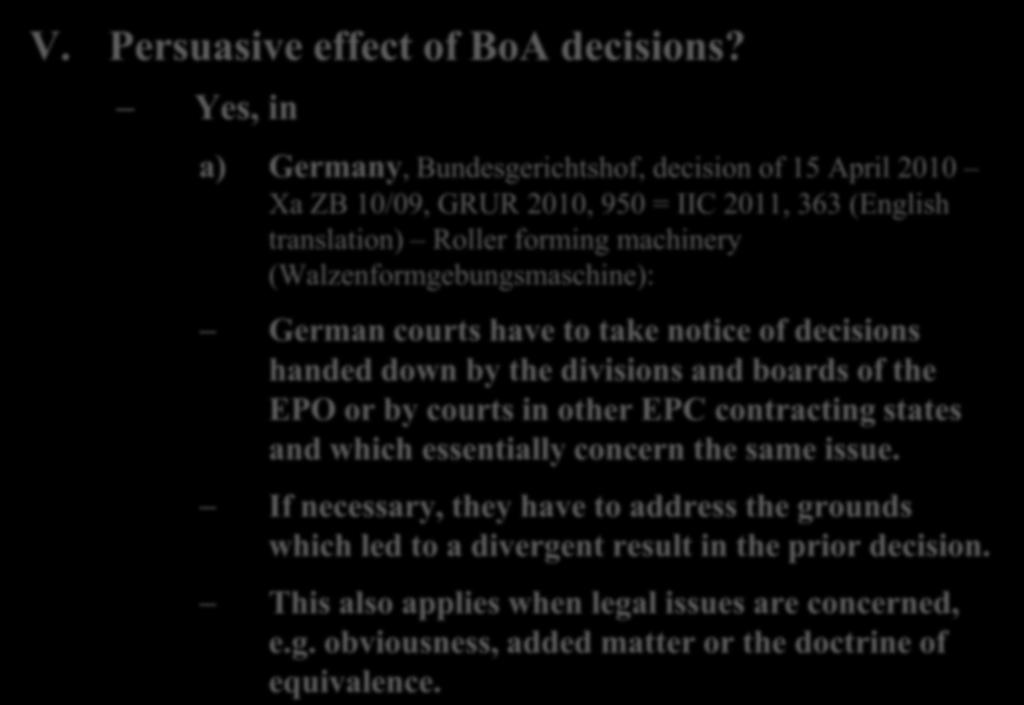 V. Persuasive effect of BoA decisions?