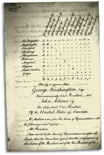 Section 10 - Resolution: The Electoral College Click to read caption U.S. Senate Legislative Collections This is a copy of the Electoral College vote for the election of 1789.