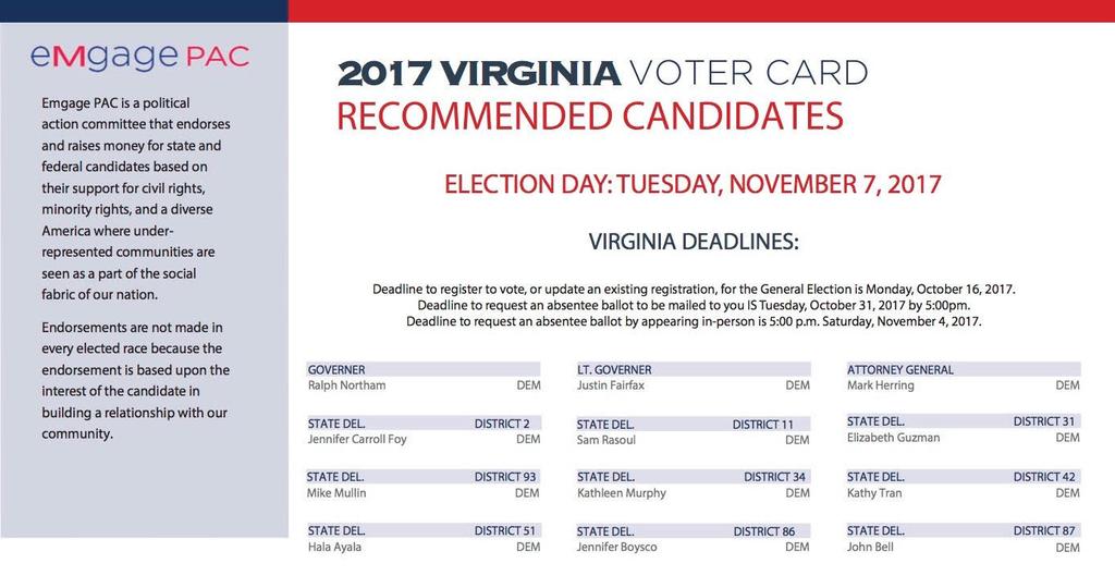 WE ENDORSED MANY CANDIDATES IN THE 2017 SPECIAL ELECTION IN VA,