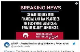 Aged Care tax evasion led to a Senate inquiry within 2 weeks.