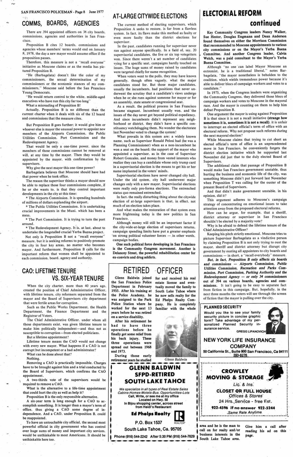 Mn SAN FRANCSCO POLCEMAN - Page 8 June 1977 COMMS, BOARDS, AGENCES There are 394 appointed officers on 38 city boards, commissions, agencies and authorities in San Francisco.