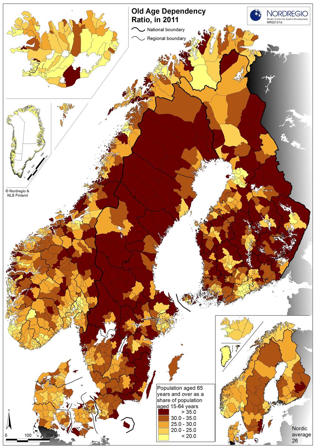 Map 1 Population aged 65 years or more as a share of population aged 15-64