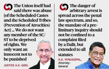 Important News No affront to Dalit rights, says SC The Supreme Court said on Tuesday that its March 20 judgment, banning immediate arrest of a person accused of insulting or injuring a Scheduled