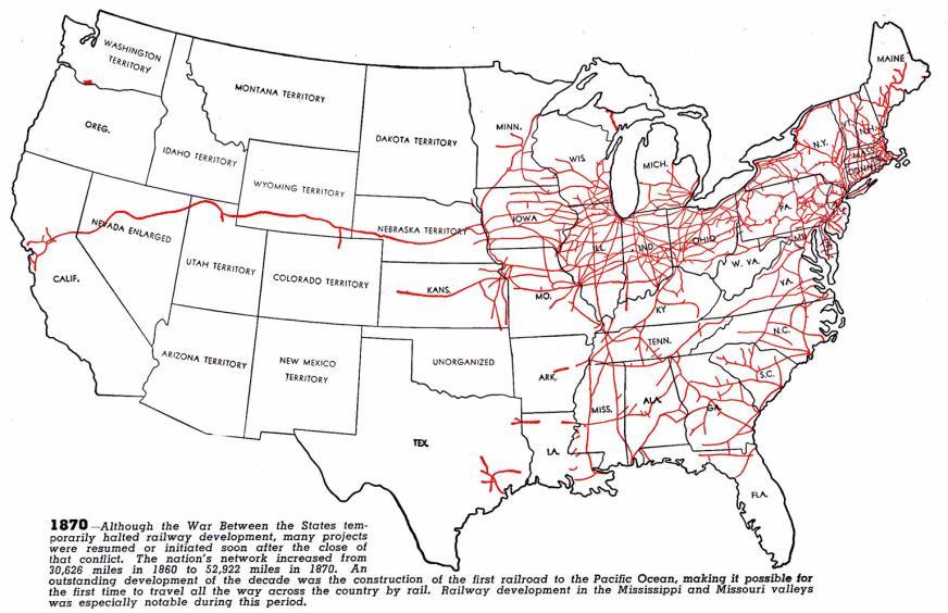 The railroads further distanced the North and South as railroads were more extensive in the North than in the