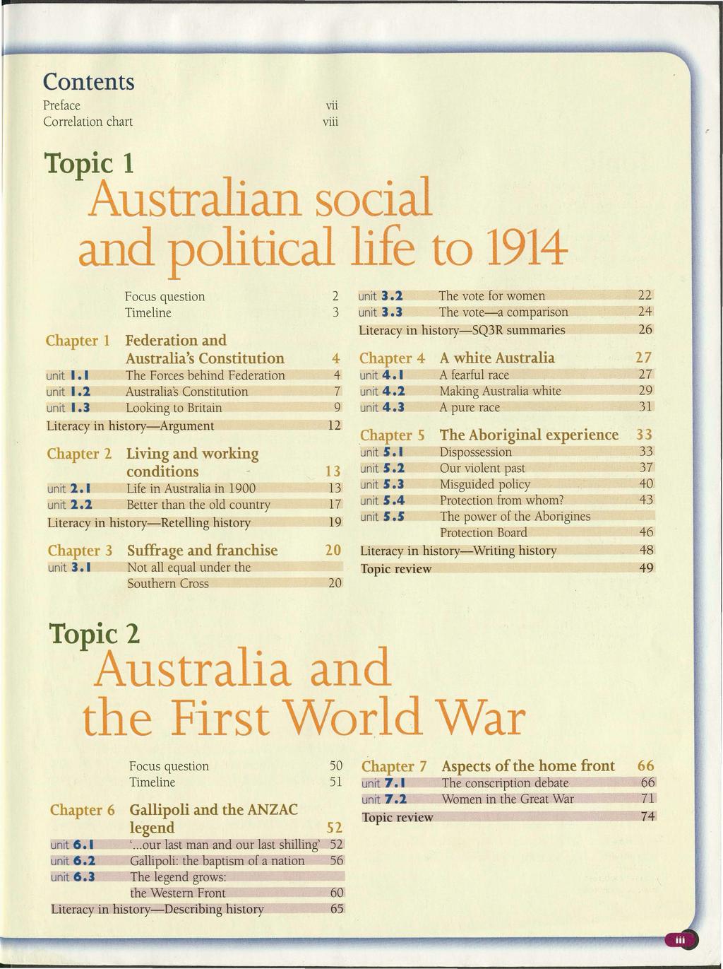 Contents Preface Correlation chart Topic 1 Australian social and political life to 1914 vii viii 2 unit 3.2 The vote for women Timeline 3 unit 3.