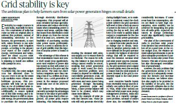 Grid stability is key- The ambitious plan to help farmers earn from solar power generation hinges on small details Instead of