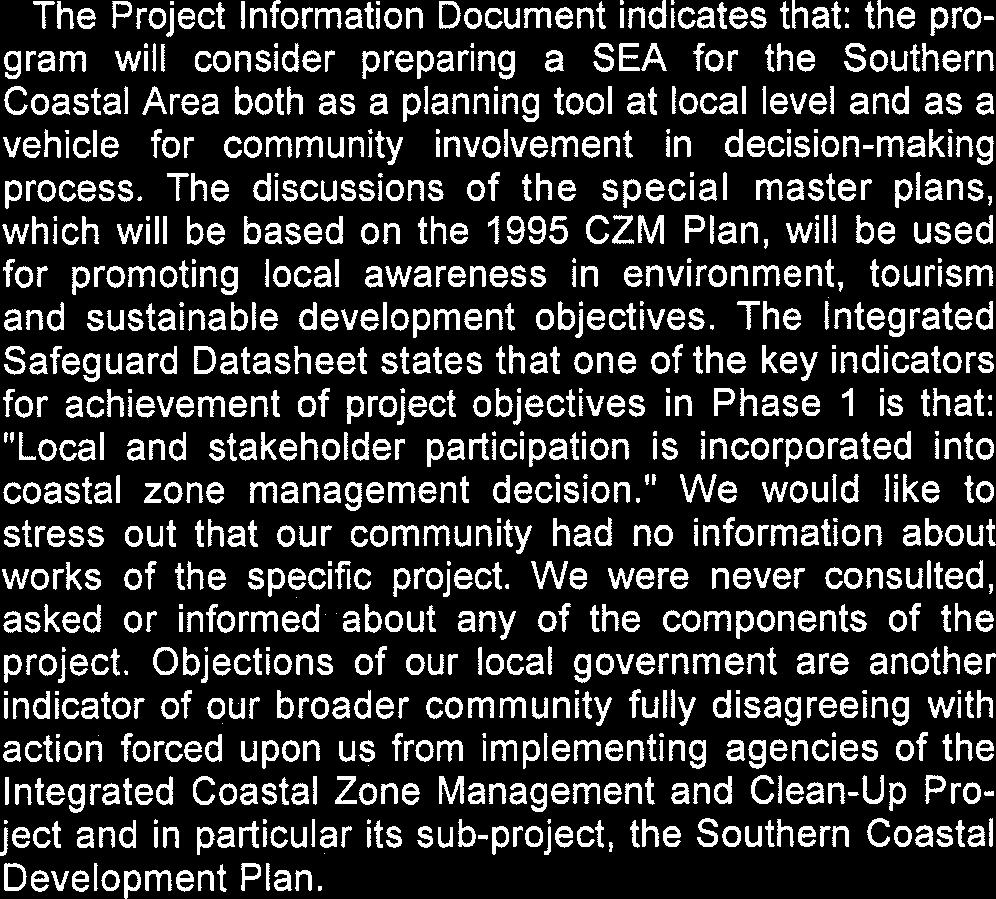Ciaimflssue Integrated Coastal Zone Management and Clean- Up Project - - OPlBP of their initial intention) in order to remedy these injustices and stop any future rights violations. place.