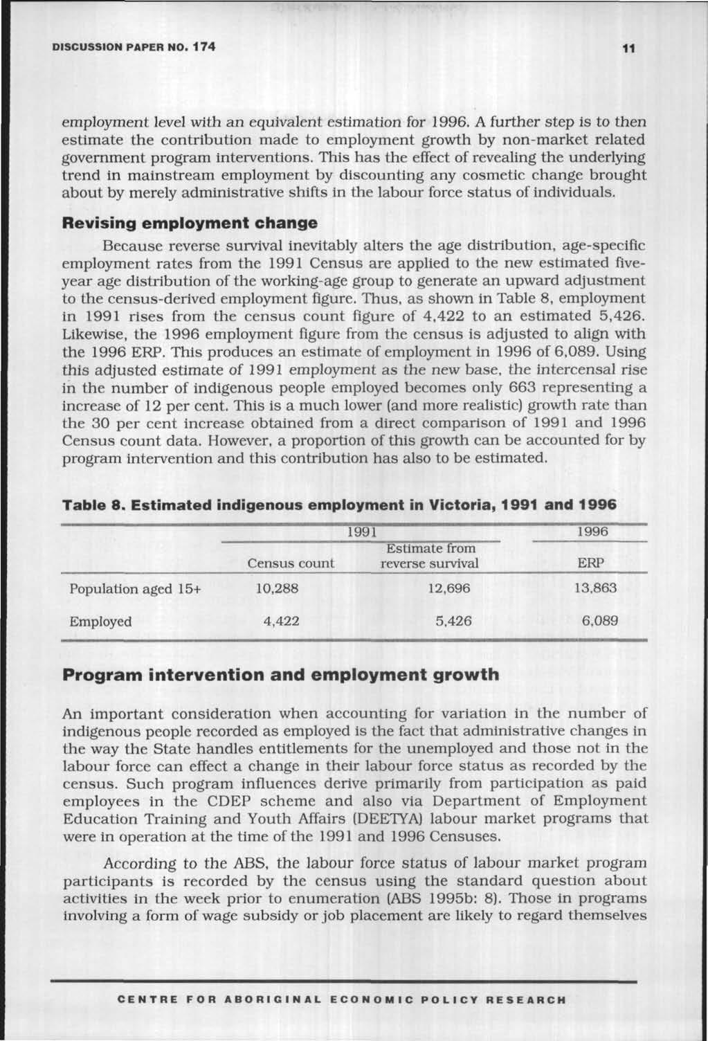 DISCUSSION PAPER NO. 174 11 employment level with an equivalent estimation for 1996.