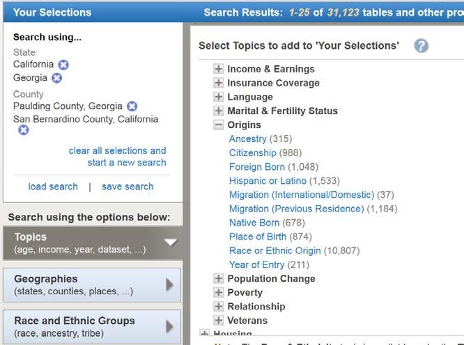 When the People topic expands, select Origins and click on Race or Ethnic Origin.