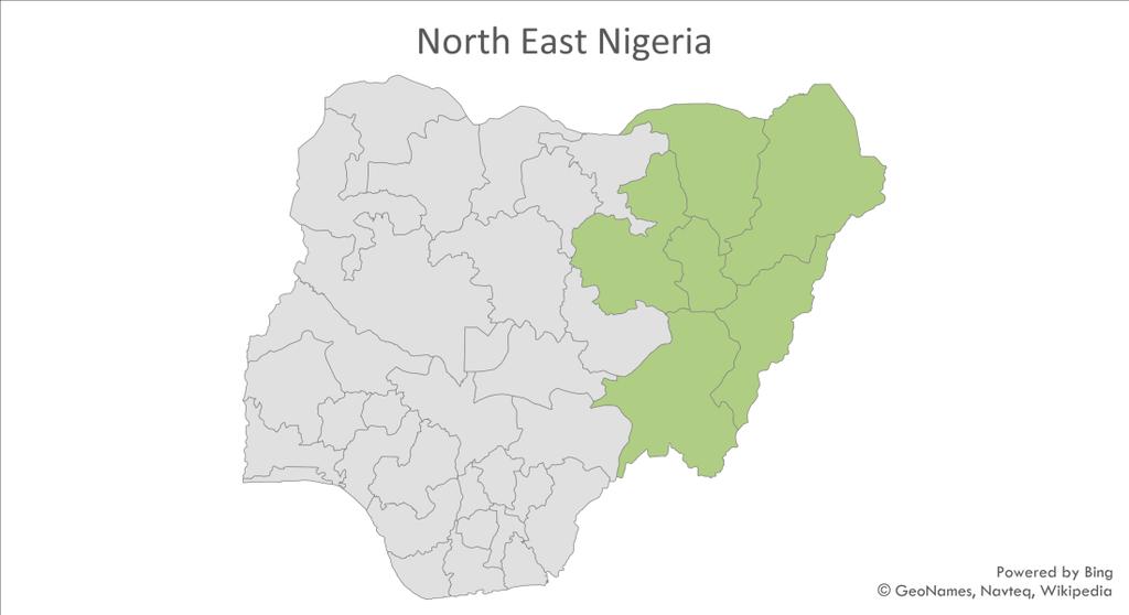 Conflict and Violence in Nigeria s North East Zone North East Nigeria Conflict levels peaked in 2014 in North East Nigeria, but remained relatively high through 2017 From 2010 to 2017, 49% of
