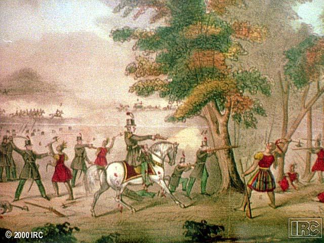 Battle of the Thames River William Henry Harrison led a force of militia into Canada pursing the retreating British, overtaking them at the Thames River in