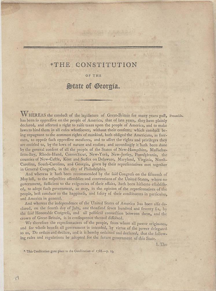 The Georgia Constitution of 1777 lasted until 1789.