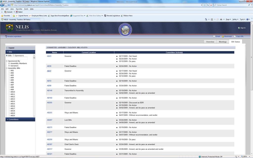 Bill Status View the status for all bills connected to the committee at