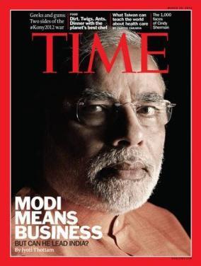 NARENDRA MODI on TIME's Cover The world wakes up to India's next Leader! Modi Means Business: But Can He Lead India' says the cover of TIME Magazine's Asian edition.