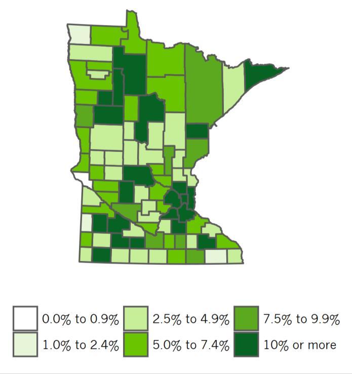 In Greater Minnesota, nonwhite and Latino populations tend to be concentrated in a few areas, such as St.