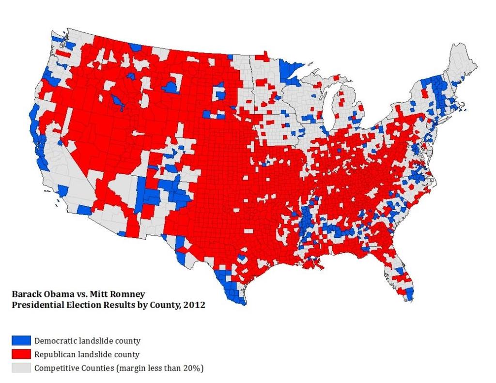 VOTING APART In 1992, only about a quarter of voters lived in a county
