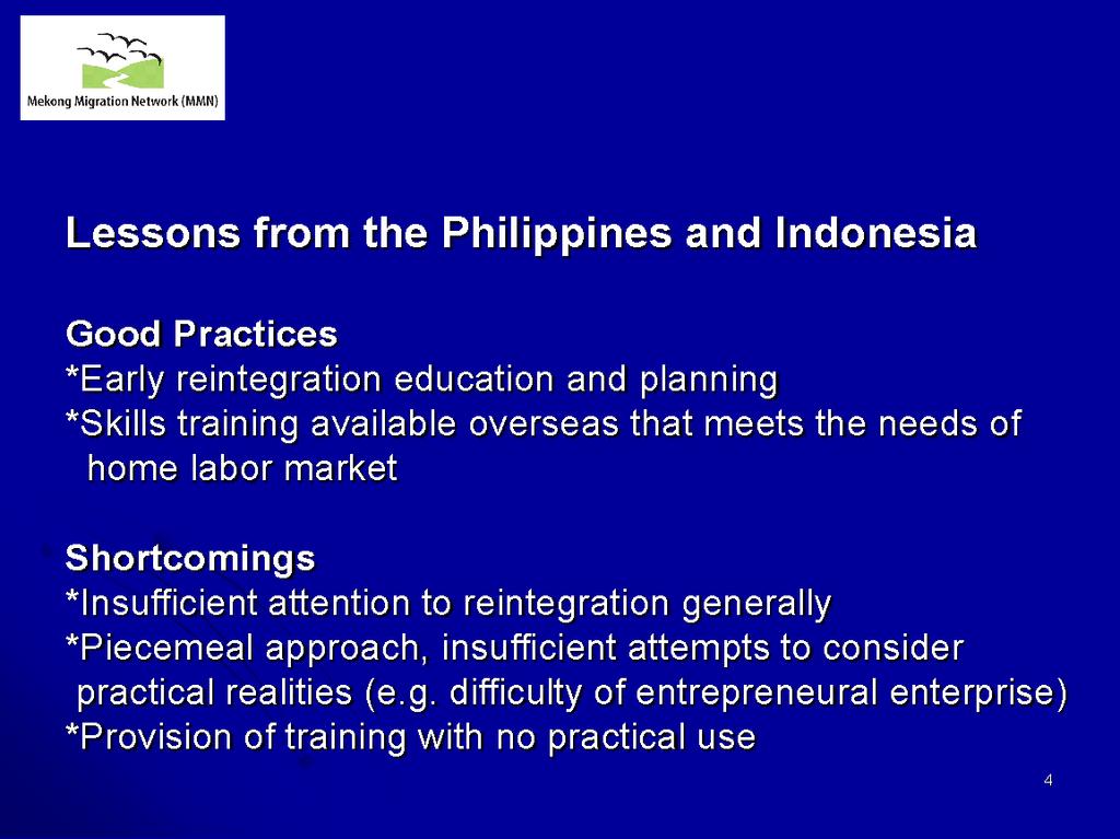 Discussion Points, Mr. Sopheap Suong, MMN presentation slide Recommendations for Reintegration 1.