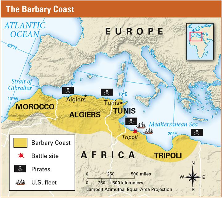 The Barbary Coast North African pirates seized American merchant ships Most countries paid them tribute to be leb alone,