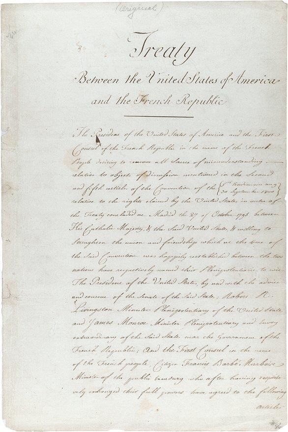 of land west of the Mississippi to the United States July 4 the Louisiana Purchase is publicly announced Original
