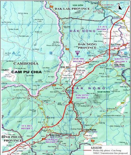 Route of transmission line in Dak Nong II. SUMMARY OF RESETTLEMENT AND ETHNIC MINORITY DEVELOPMENT PLAN (REMDP) 2.1.