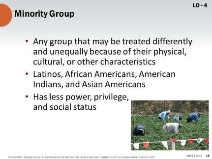 Minorities may be larger in numbers than a dominant group, but they have less power, privilege, and social status.