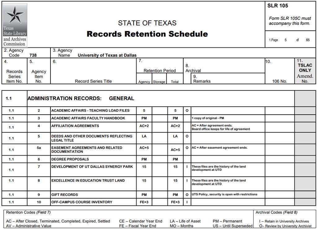 state agency s records and the lengths of time that each type of record must be retained.